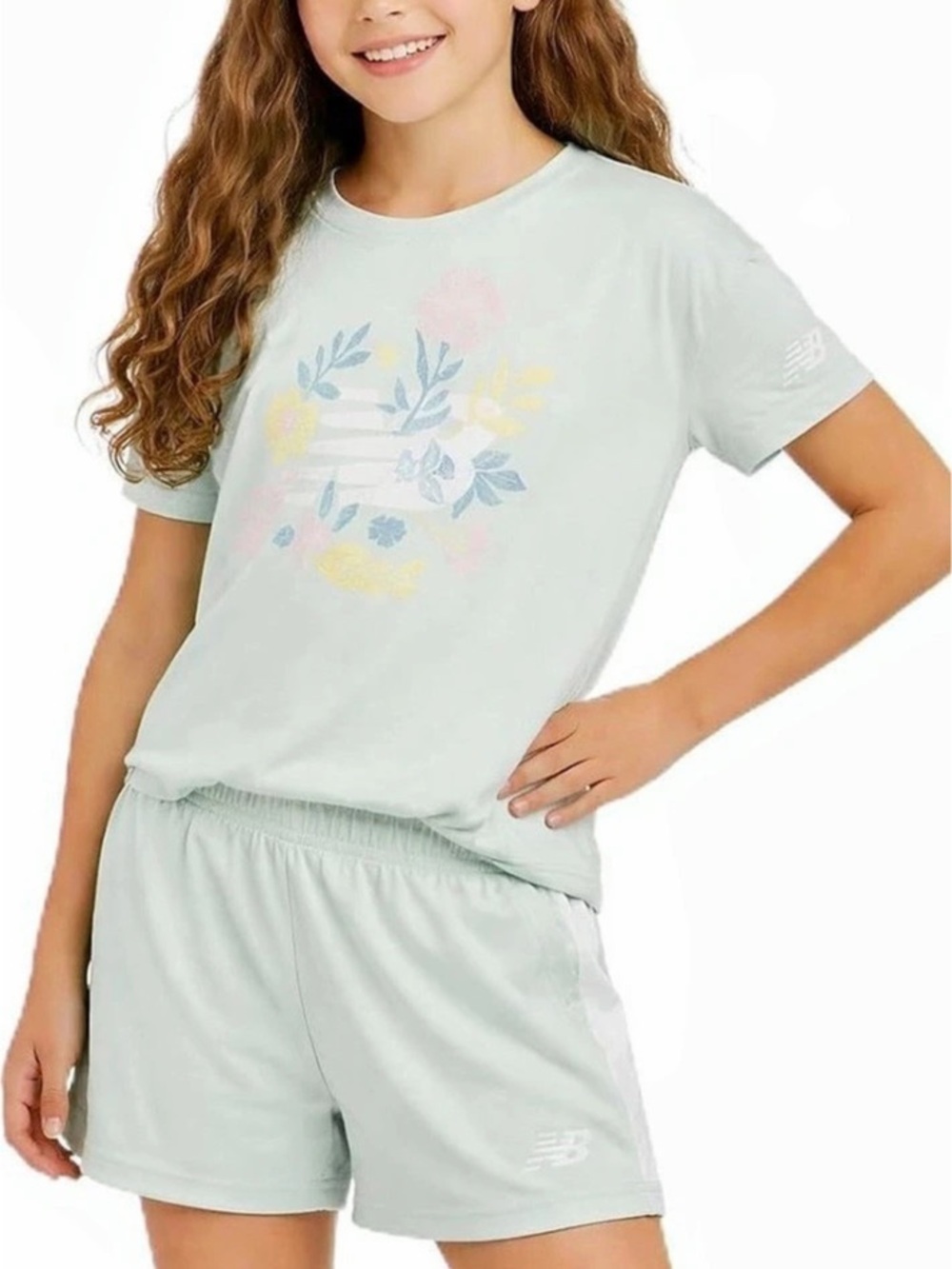 New Balance Girls Floral Shoe Graphic Tee and Shorts Set Tee & Shorts Set Size